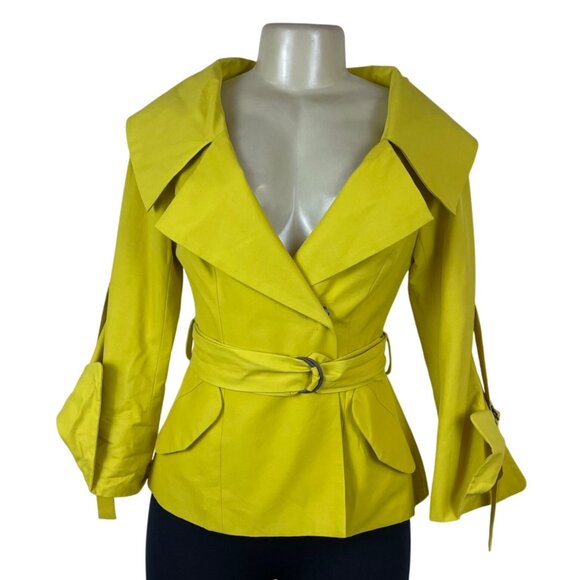 Yoana Baraschi Women's Yellow Wrap Blazer Jacket With Belt Details Sz 4 - Picture 1 of 10